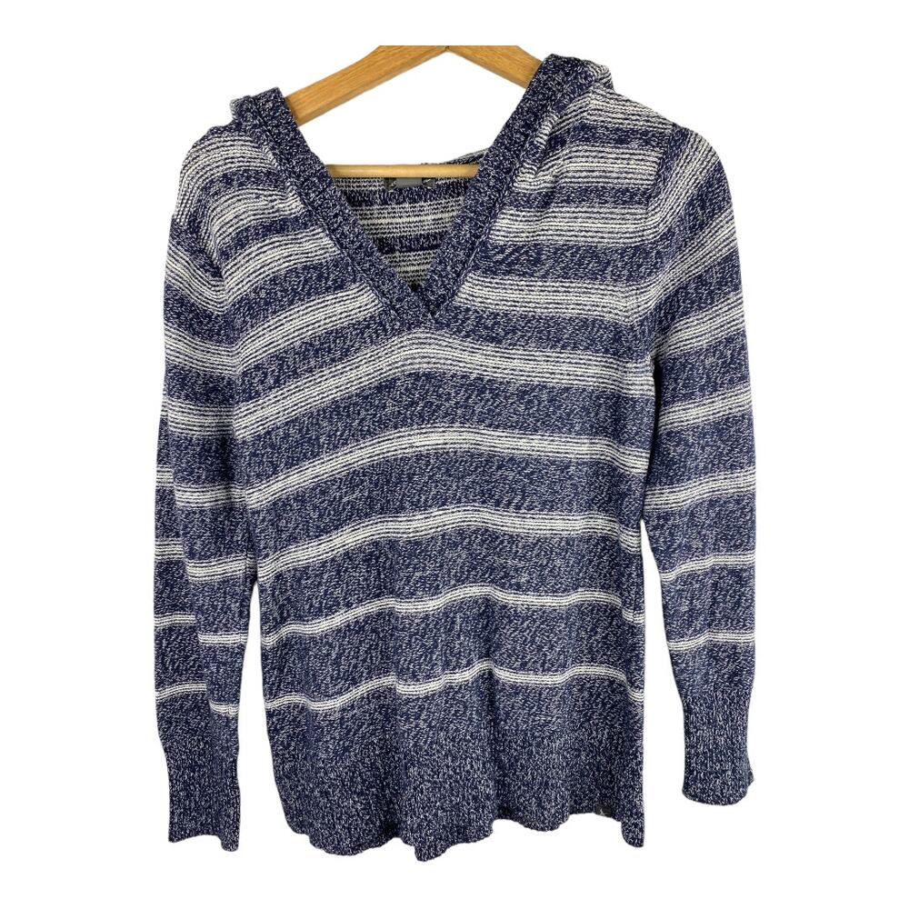 Eddie Bauer Womens Striped Hoodie Sweater Pullover Blue Gray size Medium